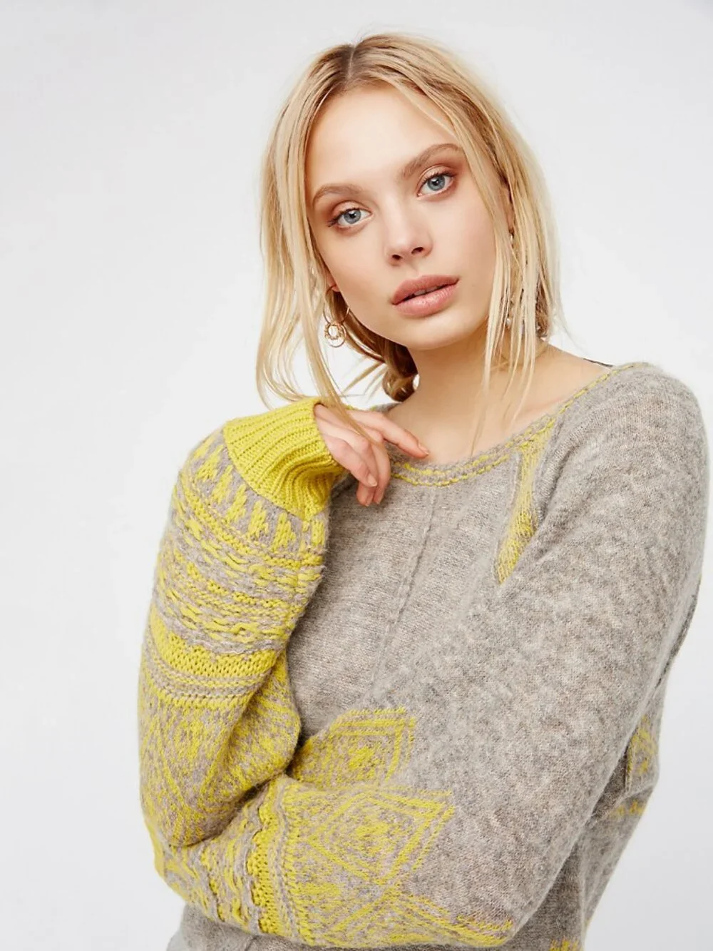 Free People Hidden Valley Pullover in Grey Combo - sz L